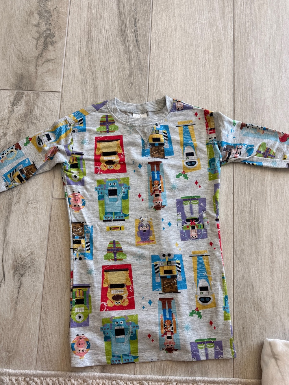 Disney Gray Long Sleeve Tee with Multicolor Character Prints